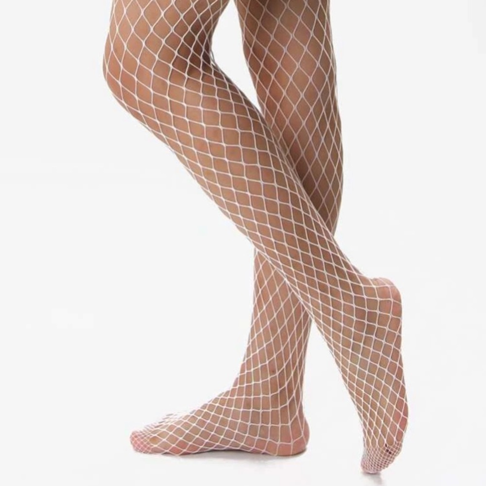 White fishnet tights